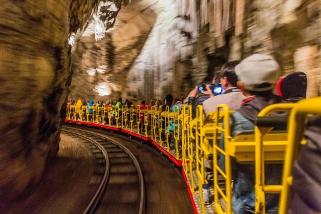 Underground tourist train in Postojna cave, Slovenia