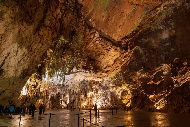 Postojna, Slovenia - The Postojna Cave amazing interior, large chamber near the exit