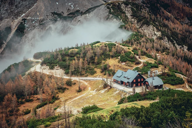 Top of the Vrsic Mountain Pass in Autumn