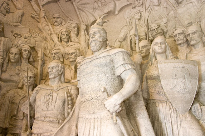a sculptural group headed by the national hero G. K. Skanderbeg