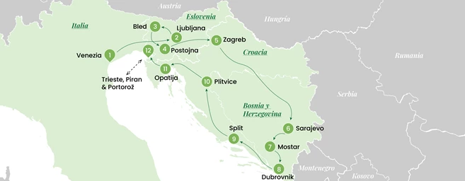 Las Perlas de Eslovenia, Croacia y Bosnia desde Venecia