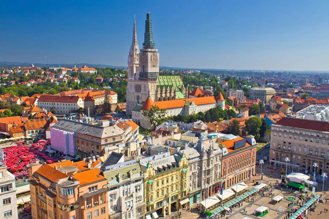 zagreb main square with cathedral