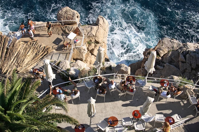 Restaurant on a cliff in old town of Dubrovnik