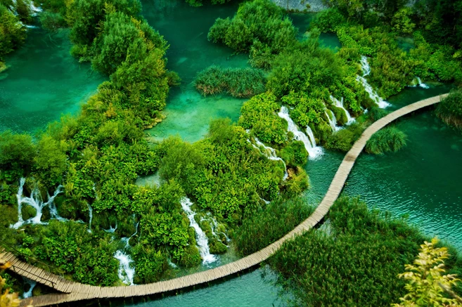 Plitvice, Croatia - Panoramic view of the beautiful waterfalls of Plitvice