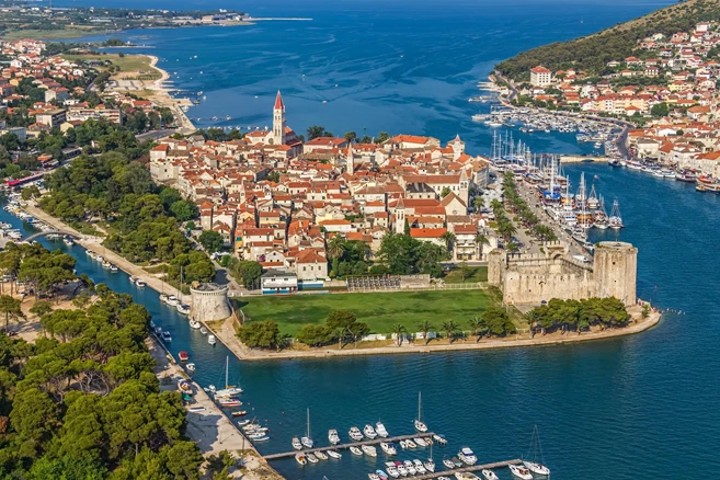 Trogir old town panorama with Kamerlengo Castle in front