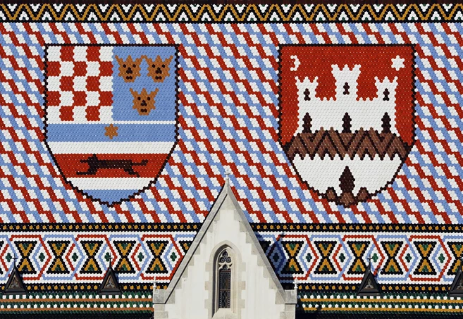 Historical colorful roof on St. Marks church in Zagreb, Croatia