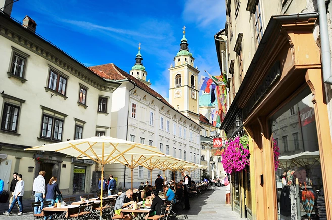 street cafe in old town of Ljubljana, Slovenia