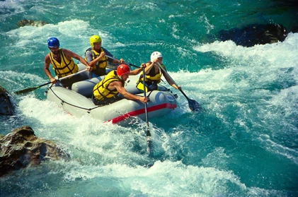 White water rafting on the rapids of river Soca