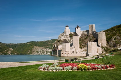 Old ruined Golubac fortress on Danube in Djerdap