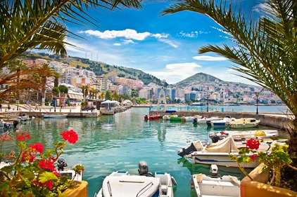 Saranda's city port at ionian sea. Albania