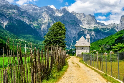Hiking in the Landscapes of the Valbona Alps around the village of Theth, Albania
