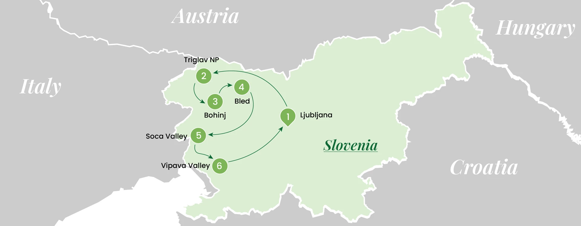 Itinerary map for  	Slovenian Alpine Adventure - A Hiking Journey Through Nature's Wonders